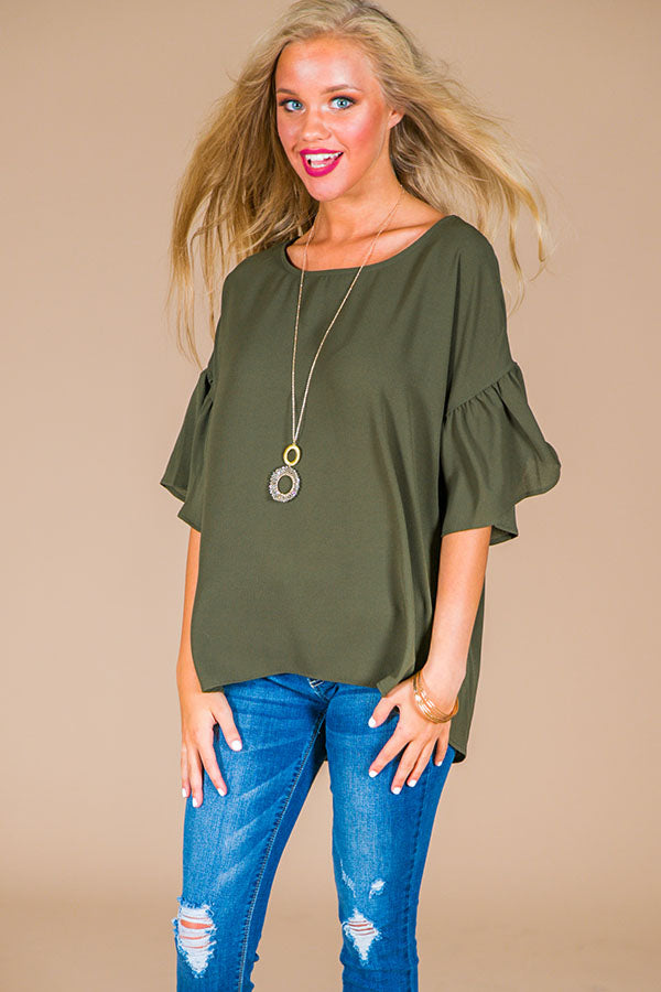 Oh So Swept Away Shift Top in Army Green Image - 1