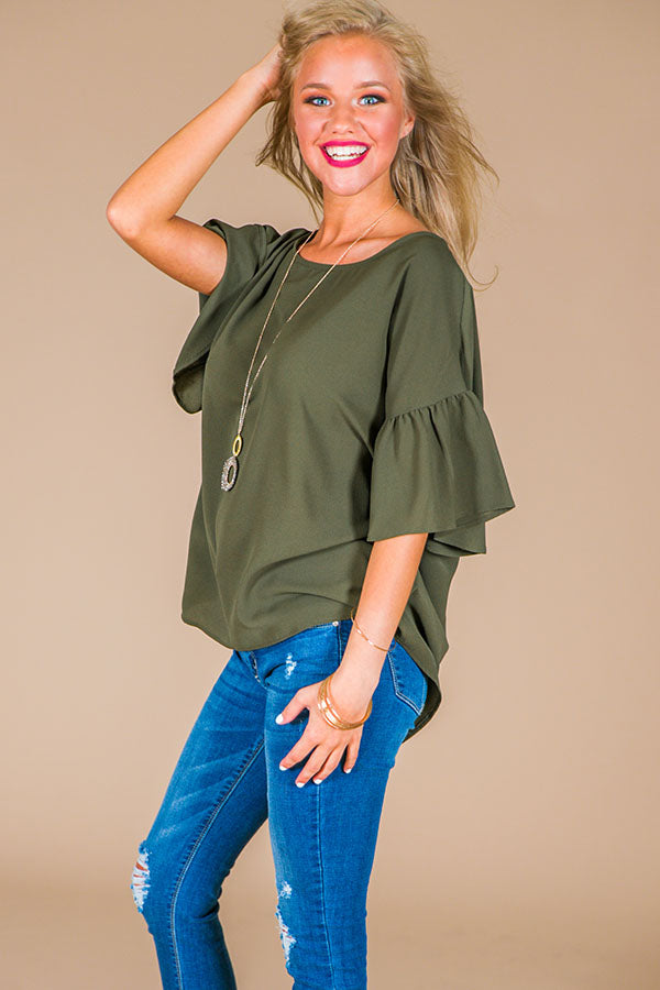 Oh So Swept Away Shift Top in Army Green Image - 3