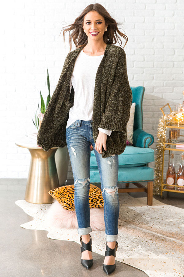 The Bombshell Chenille Cardigan in Olive • Impressions Online Boutique