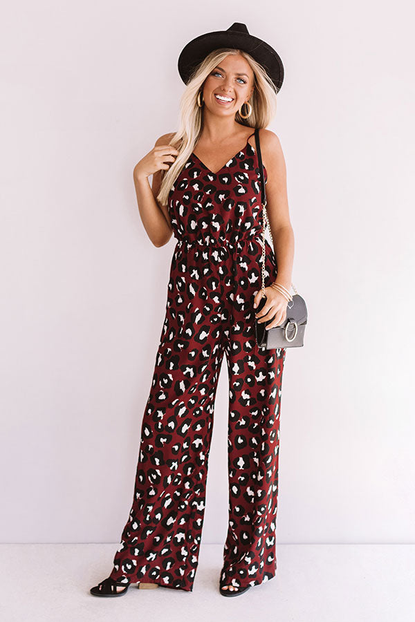 Love Notes Leopard Jumpsuit in Wine