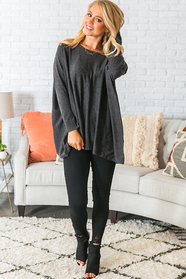 Fireside Swooning Tunic Sweater in Charcoal