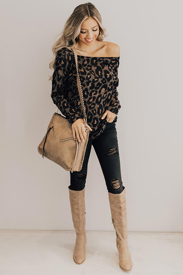 Cozy Jet Setting Leopard Twist Back Sweater in Hazelnut Image - 1