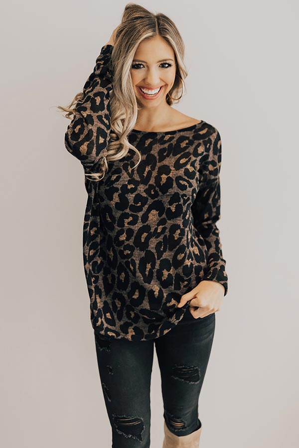 Cozy Jet Setting Leopard Twist Back Sweater in Hazelnut Image - 2
