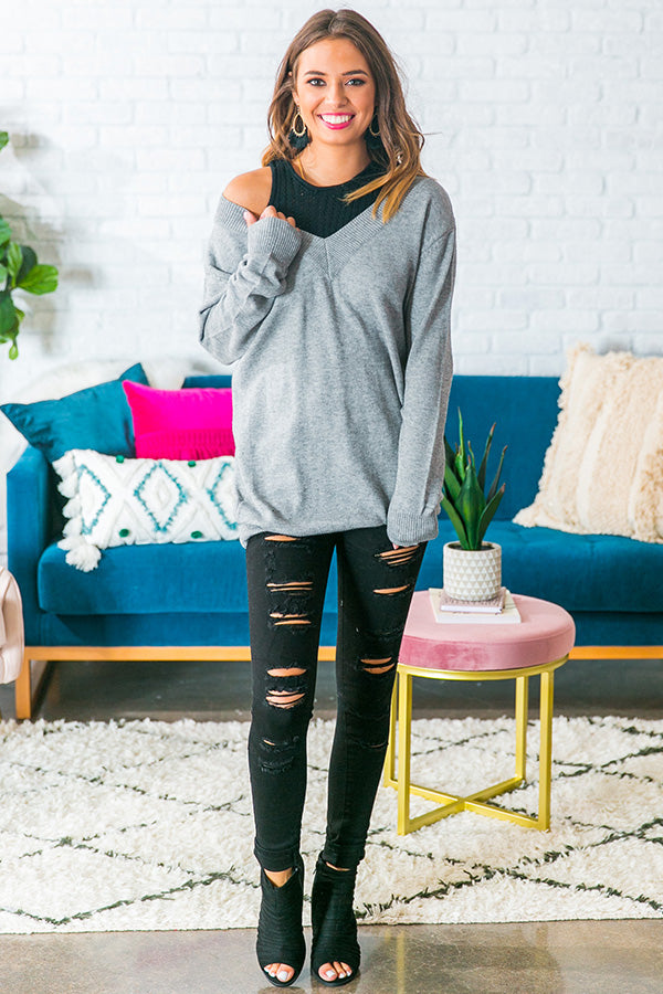 Laid Back Layered Sweater in Grey