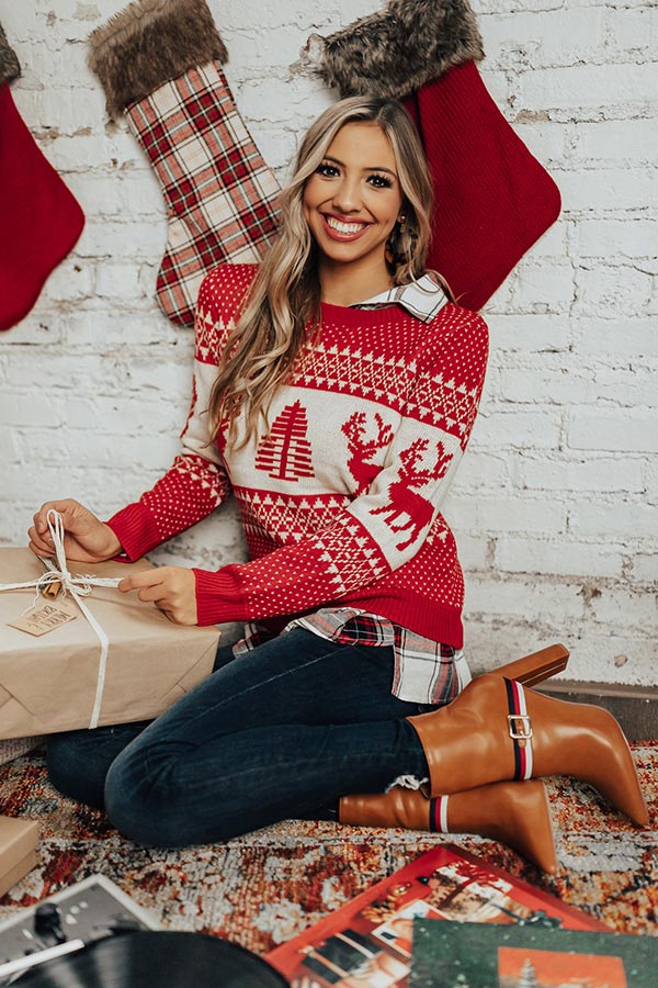 Reindeer Games Shift Sweater in Red