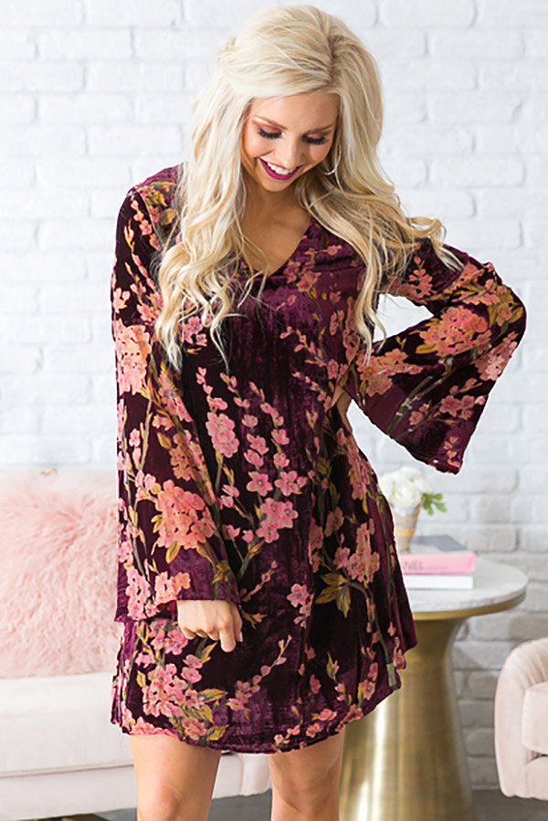 Velvet Allure Shift Dress in Merlot Image - 2