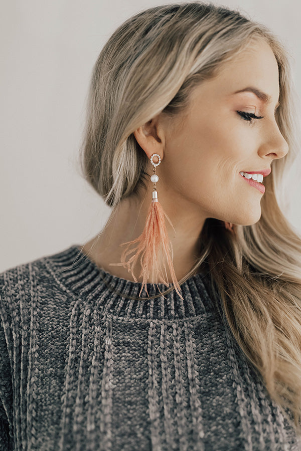 Champagne Please Feather Earrings in Blush