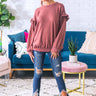 Wine and Ruffles Shift Sweater in Rustic Wine Image - 1