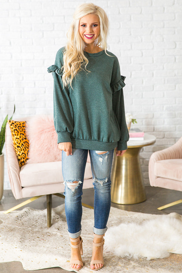 Wine and Ruffles Shift Sweater in Forest