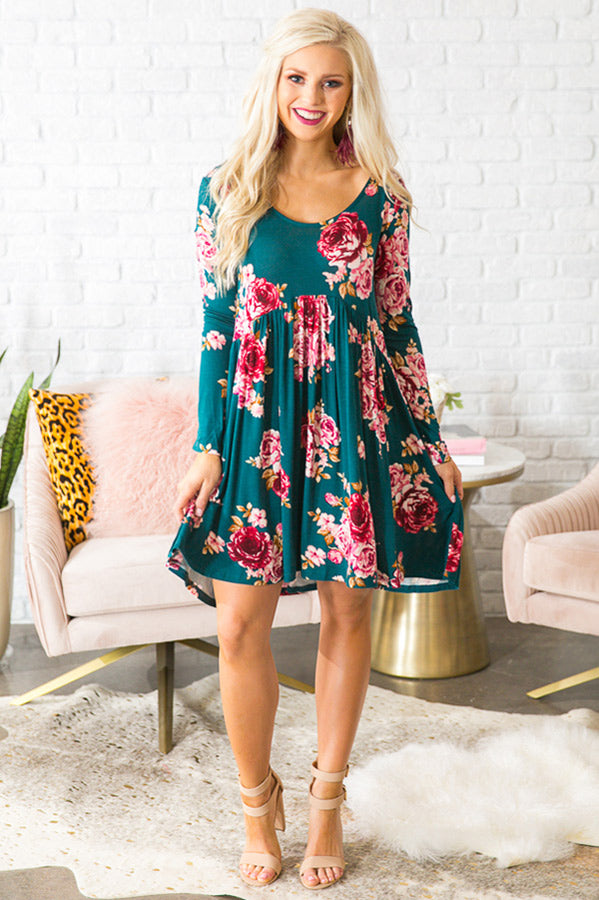 Versailles Brunch Babydoll Dress in Teal Image - 1