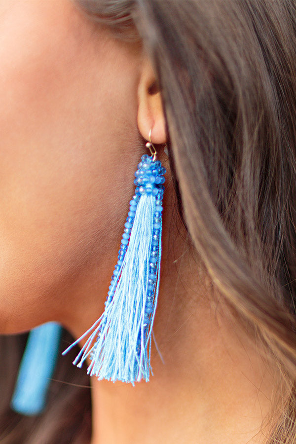 Romantic Getaway Tassel Earrings in Blue