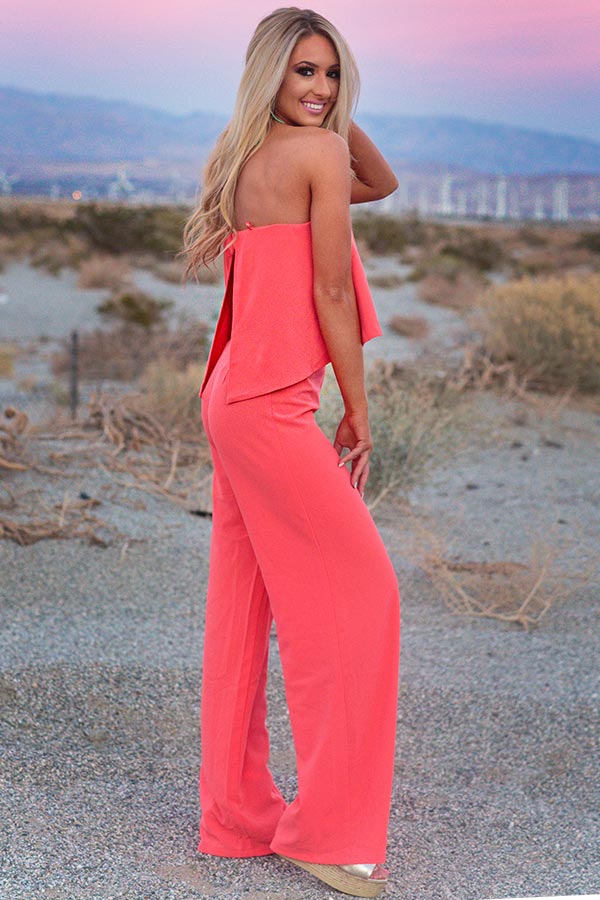 What A Babe Jumpsuit in Neon Coral – Impressions Online Boutique