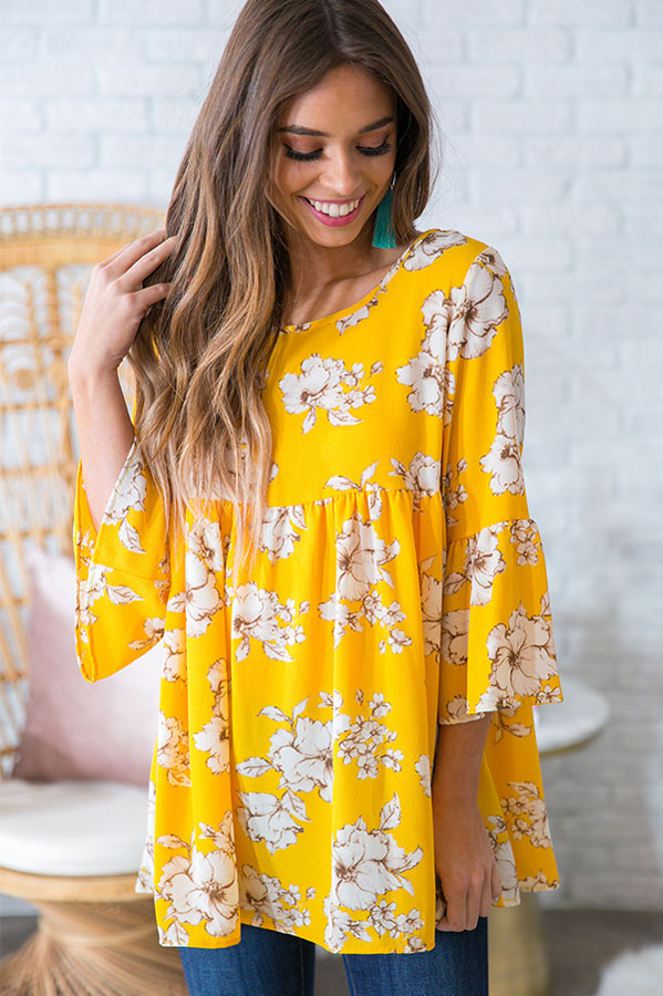 Oh So Sweet Floral Shift Top in Marigold