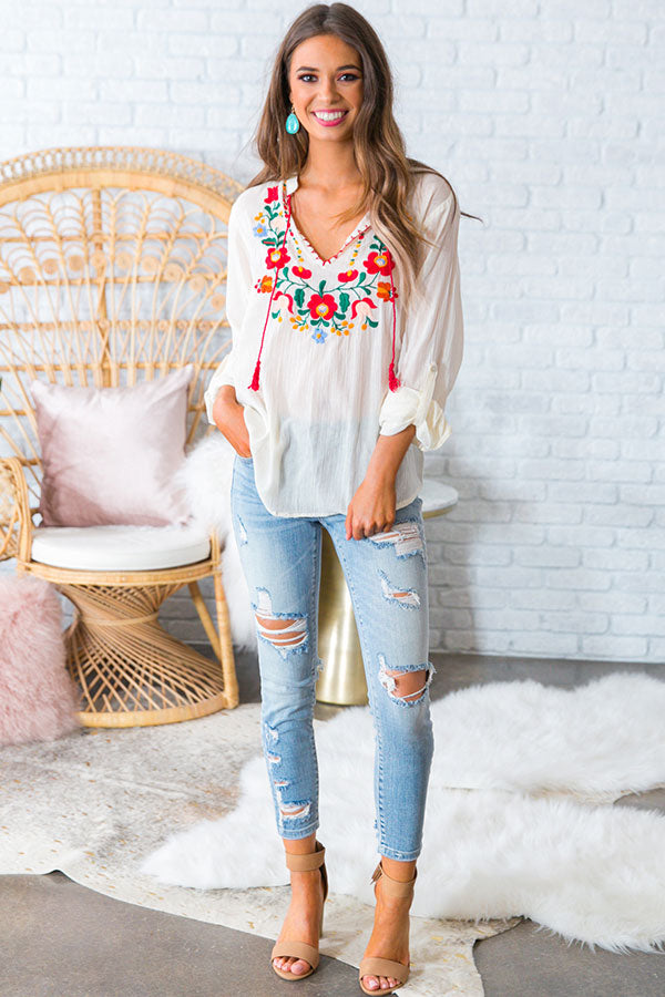 Island Life Embroidered Top
