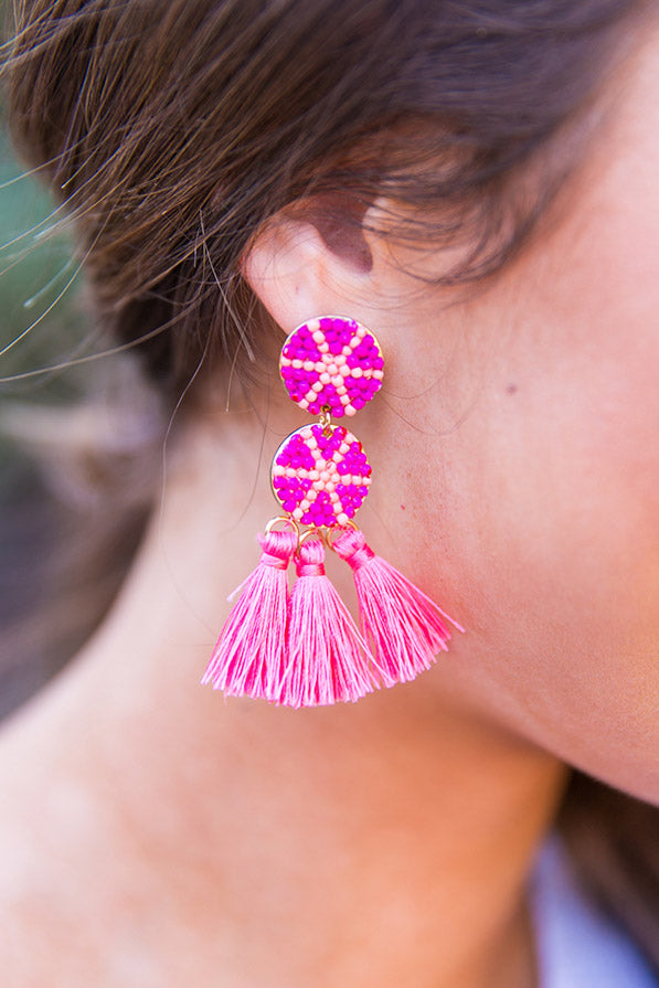 Cayman Islands Vacay Tassel Earrings In Pink Image - 1