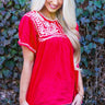 Pina Colada Pretty Embroidered Top in Cherry Image - 1