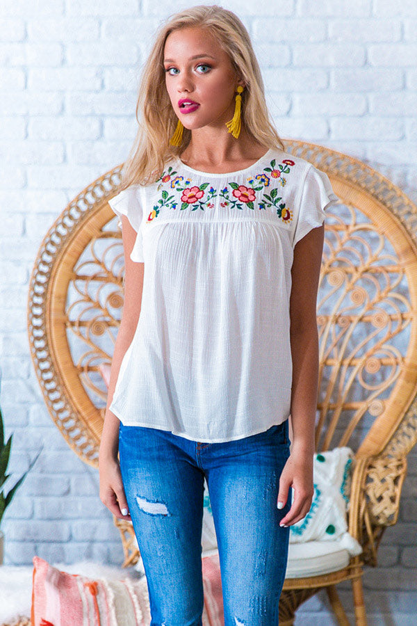 Ready For Vacay Embroidered Shift Top