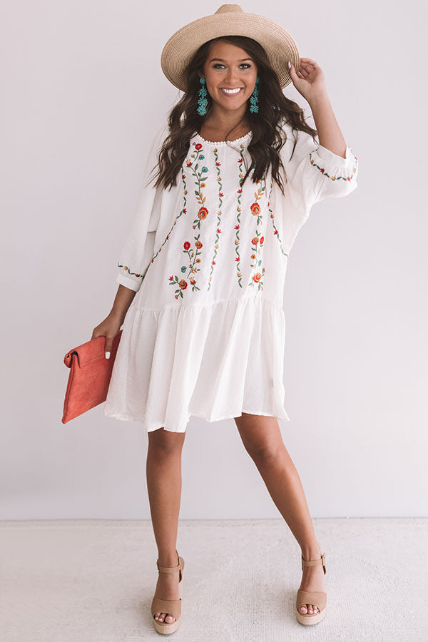 Paradise Island Embroidered Dress in Cream