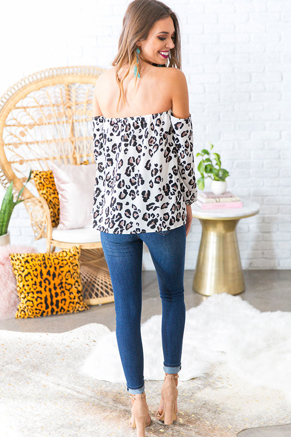Such A Catch Leopard Off Shoulder Top in Ivory Image - 3