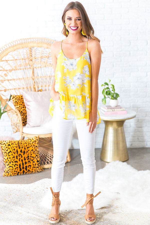 Haute As Hello Floral Shift Tank in Yellow • Impressions Online Boutique