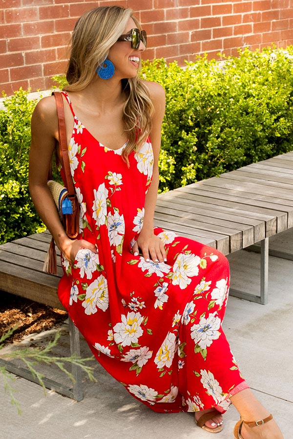 Vacation Mode Floral Maxi in Red Image - 1