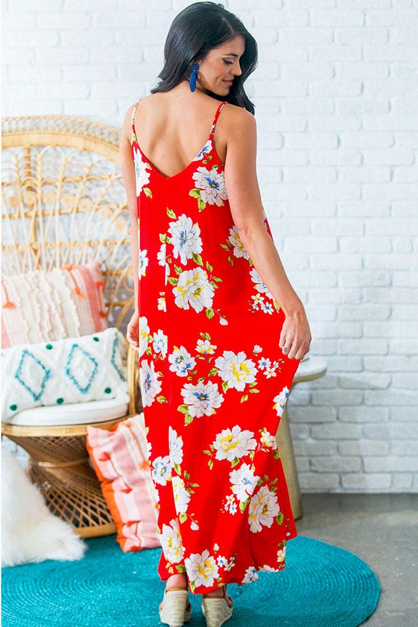 Vacation Mode Floral Maxi in Red Image - 5
