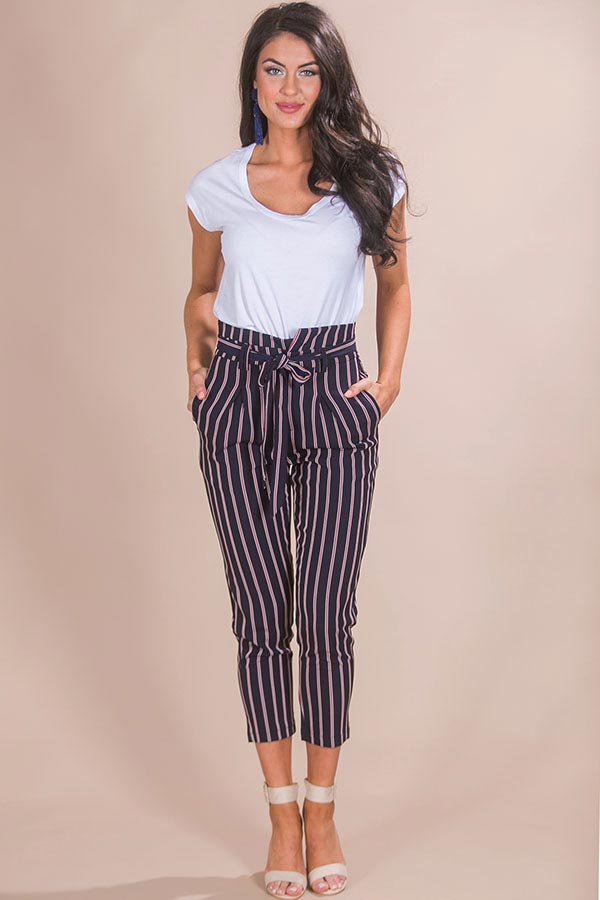 Beachy Chic Stripe Trousers in Navy Image - 4