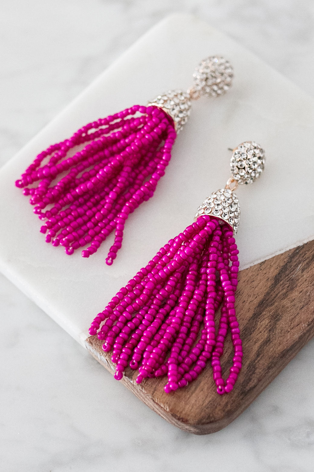 Glitz And Glam Tassel Earrings In Berry Image - 1