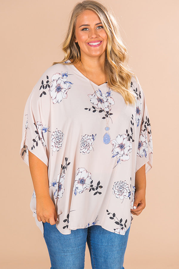 Fashion Queen Floral Shift Tunic in Almost Mauve Curves