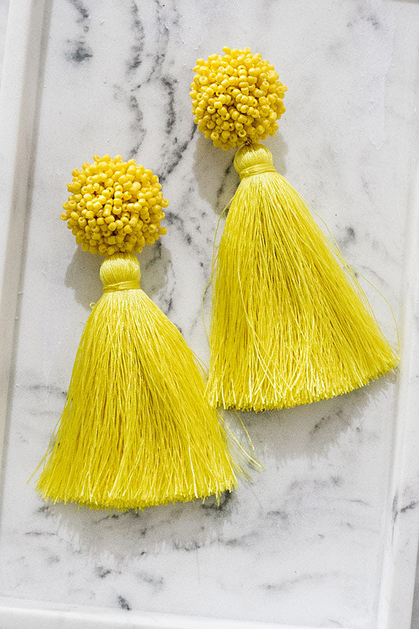 Midnight Kisses Tassel Earrings In Yellow Image - 2