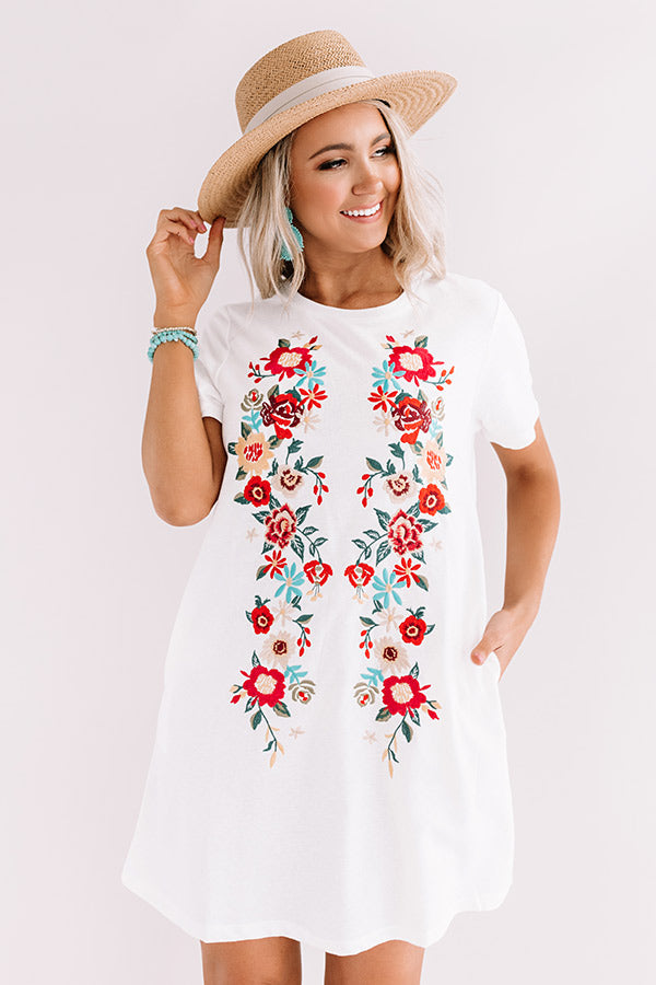 Cabo Chic Embroidered T-shirt Dress in White Image - 2