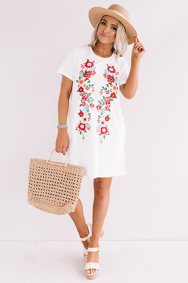 Cabo Chic Embroidered T-shirt Dress in White Image - 3