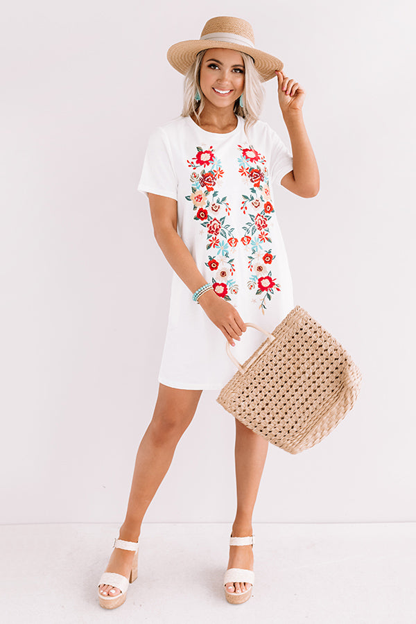 Cabo Chic Embroidered T-shirt Dress in White Image - 1