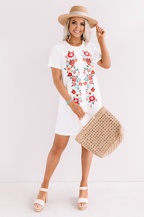 Cabo Chic Embroidered T-shirt Dress in White