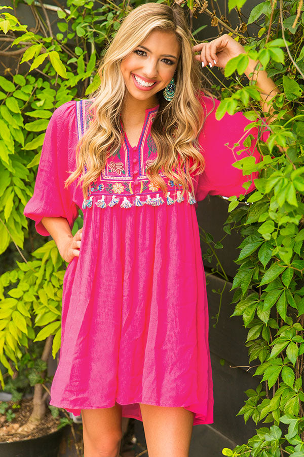 Mai Tais In Maui Embroidered Shift Dress in Pink