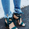 The Mia Faux Suede Lace Up Heel in Teal Image - 1