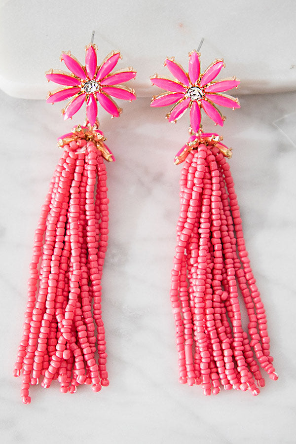 Let Love Bloom Tassel Earrings In Pink