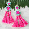 Play It By The Ear Tassel Earrings In Hot Pink Image - 1