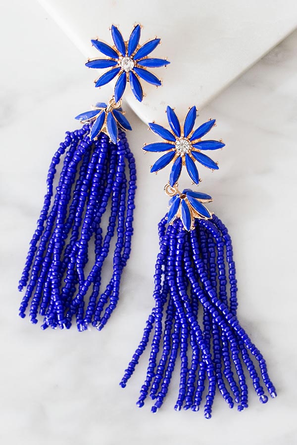 Let Love Bloom Tassel Earrings In Royal Blue Image - 1