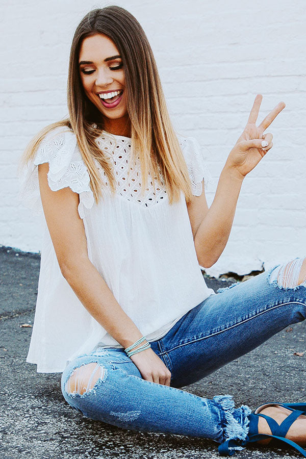 Got My Eye-lets On You Shift Top in White Image - 3