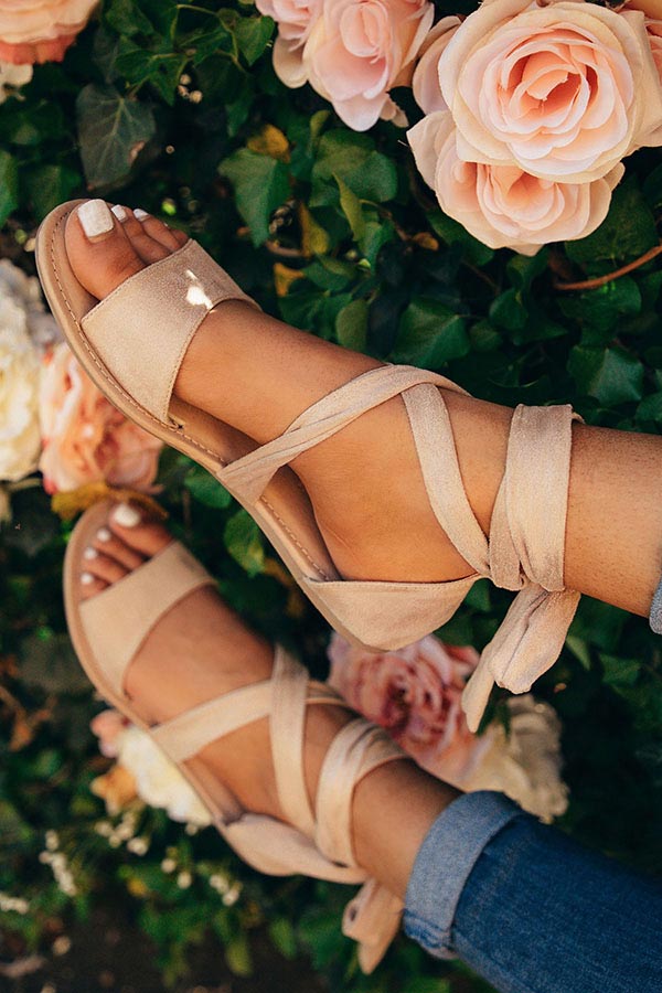 The Mia Faux Suede Lace Up Sandal in Iced Latte Image - 1