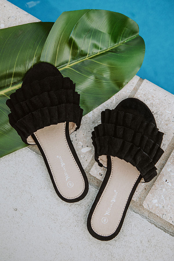 The Avery Faux Suede Ruffle Sandal in Black Image - 1