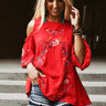 Paradise Is Calling Embroidered Shift Top in Red Image - 1