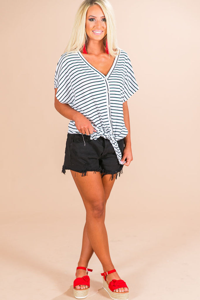 Striped Happiness Shift Top in White