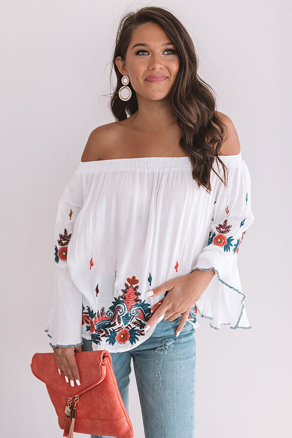 Martinis For Two Off Shoulder Embroidered Top Image - 1