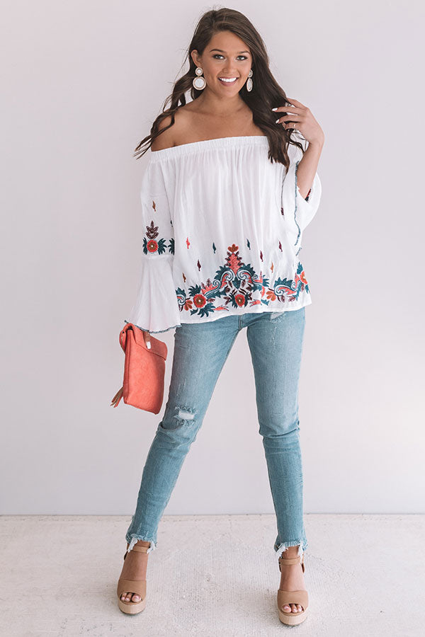 Martinis For Two Off Shoulder Embroidered Top Image - 2