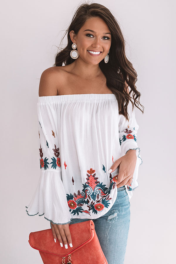 Martinis For Two Off Shoulder Embroidered Top Image - 3