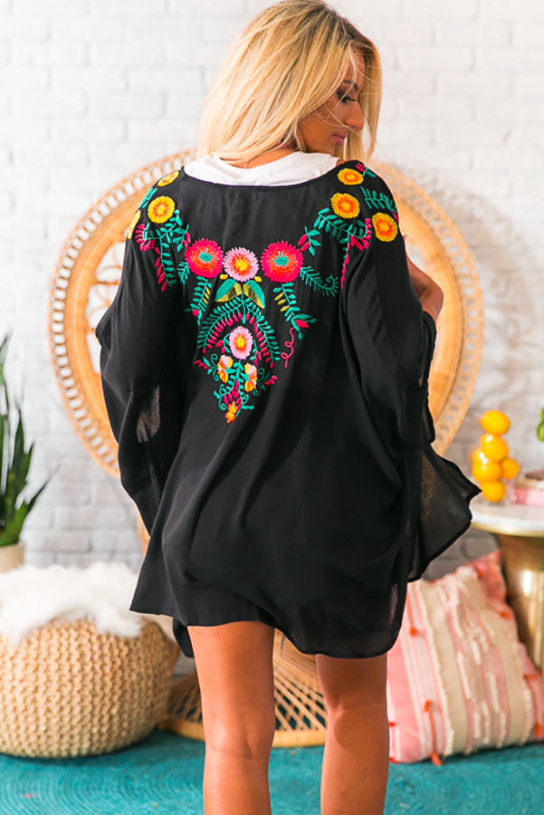 Island Time Embroidered Overlay in Black Image - 3