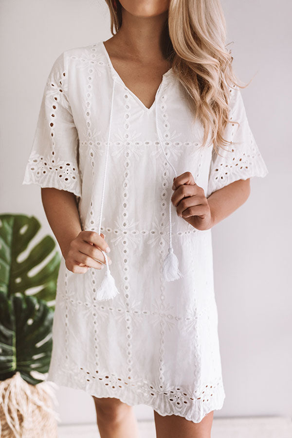 Ellis Island Eyelet Shift Dress in White Image - 3