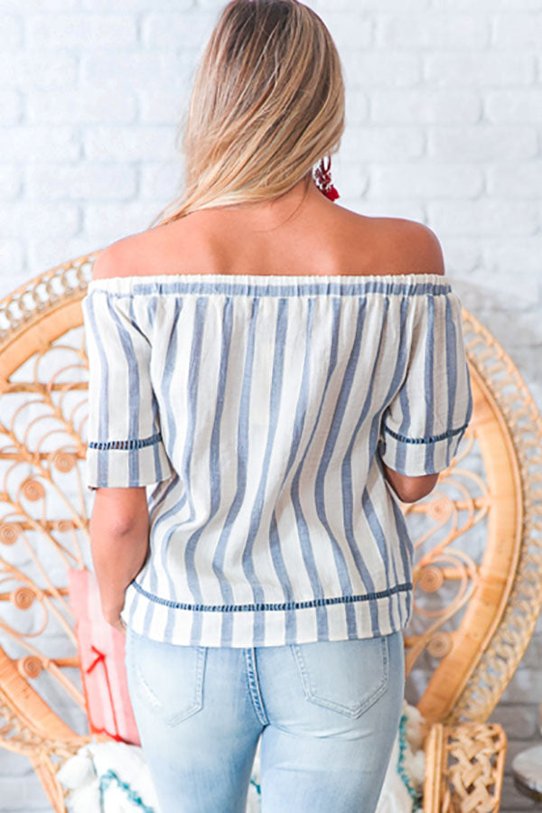 Cabo Calling Stripe Off Shoulder Top Image - 4
